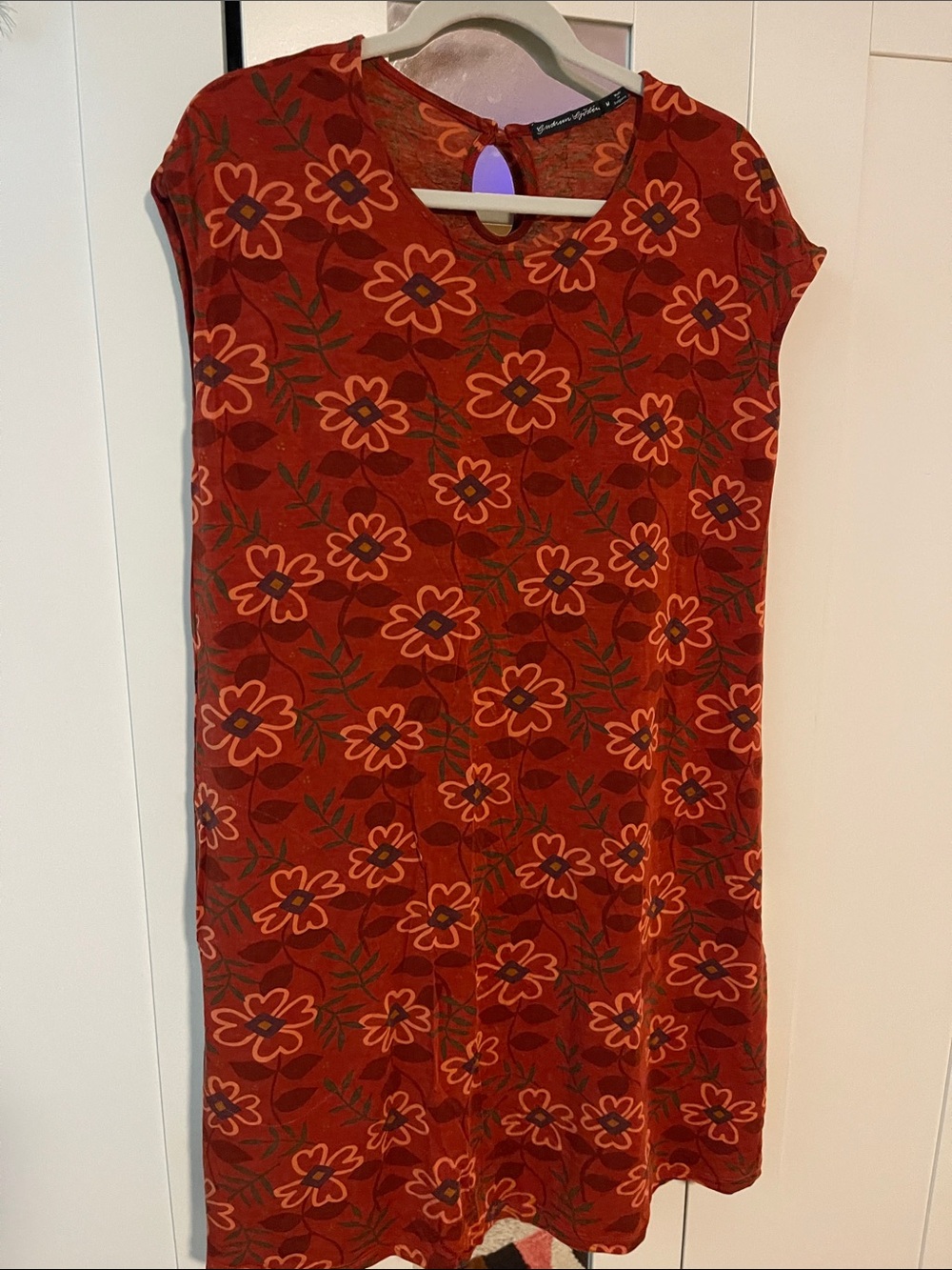 Gudrun Sjoden Rust Red Floral Midi Dress